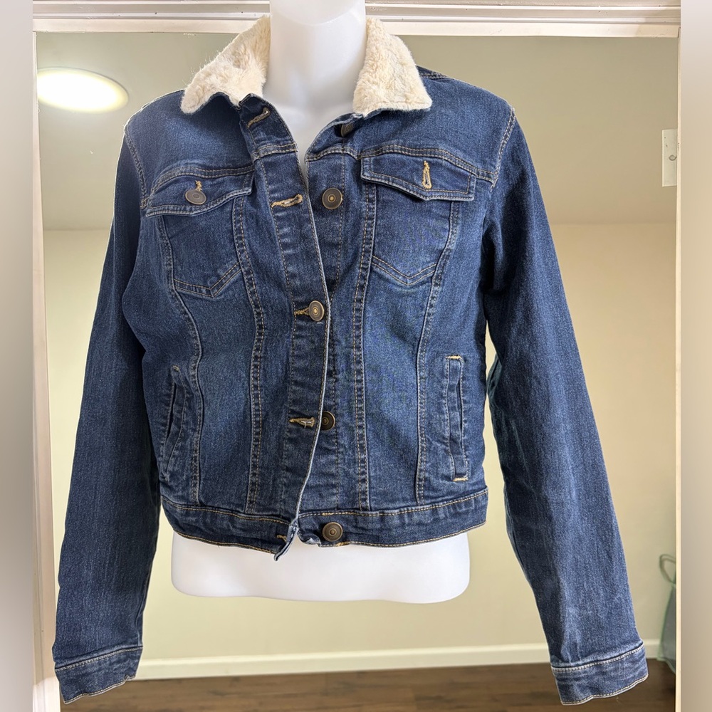 Denim Sherpa Collar-Lined Jacket